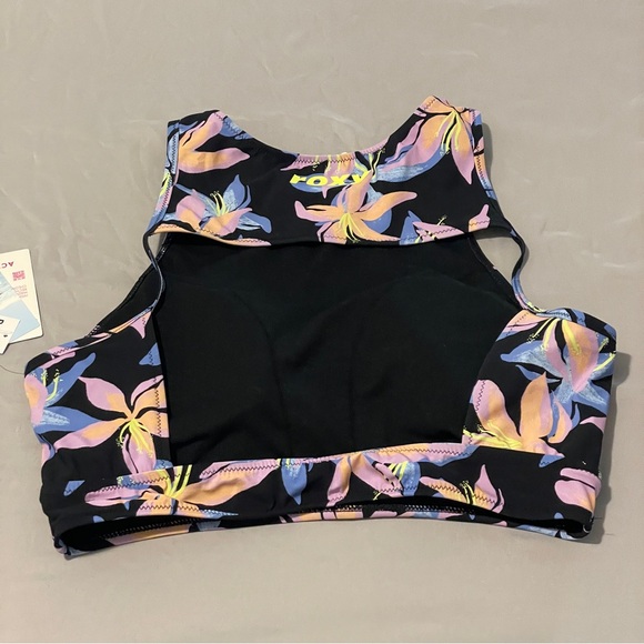 Roxy Active Printed Crop Top Bikini Top, ANTHRACITE KISS - Picture 4 of 5